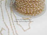 Pink  Chains, 4 mm Gold Mystic Pink Chalcedony CH #326, Rondelle Boho Chains - 1 foot / Gold Wire Wrapped