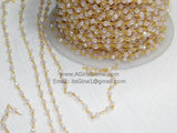 Pink Chains, 4 mm Gold Mystic Pink Chalcedony CH #326, Rondelle Boho Chains