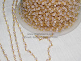 Pink Chains, 4 mm Gold Mystic Pink Chalcedony CH #326, Rondelle Boho Chains