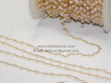 Pink Rosary Chains, 4 mm Gold Mystic Pink Chalcedony CH #326, Rondelle Boho Chains