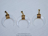 White Double Horn Pendant, White Medium Natural Shell Crescent Moon Charms #941, 40 mm Gold Wire Horn Boho Tribal Pendant