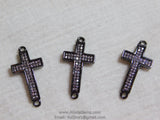 Gold CZ Micro Pave Cross Connector, Silver Cross Links for Bracelet or Necklace #152, Black Clear Cubic Zirconia Beads