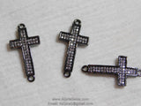 Gold CZ Micro Pave Cross Connector, Silver Cross Links for Bracelet or Necklace #152, Black Clear Cubic Zirconia Beads