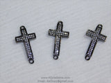 Gold CZ Micro Pave Cross Connector, Silver Cross Links for Bracelet or Necklace #152, Black Clear Cubic Zirconia Beads