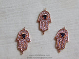 Turquoise Hamsa Hand Charm - Hamsa Hand Connector Bead, CZ Micro Pave Rose Gold Plated with Sapphire CZ, Protection Jewelry Making