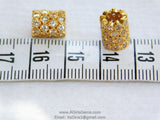 CZ Micro Pave Tube Beads, Large Hole Hexagon Honeycomb Spacer Beads #94, Gold
