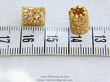 CZ Micro Pave Tube Beads, Large Hole Hexagon Honeycomb Spacer Beads #94, Gold