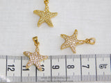 Star Charm Pendant, CZ Pave North Star Pendant #2, Gold Plated Bead Cubic Zirconia Star Charm for Bracelet Necklace