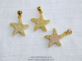 Star Charm Pendant, CZ Pave North Star Pendant #2, Gold Plated Bead Cubic Zirconia Star Charm for Bracelet Necklace