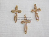 CZ Gold Cubic Zirconia Cross Sideways Link Connector Cross Gold Connector for Link Chain Loop for Bracelet Necklace AGGSM75