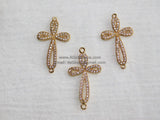 CZ Gold Cubic Zirconia Cross Connector, Silver Sideways Link Cross #75, Black Cross Connectors
