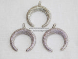 Crescent Moon Charms, #2067, CZ Micro Pave Double Horn Moon Pendant