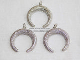 Crescent Moon Charms, CZ Micro Pave Double Horn Moon Pendant