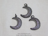 CZ Micro Pave Moon Charm, Gold or Black Rhodium Plated, Clear Cubic Zirconia Crescent Moon Pendants