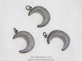 CZ Micro Pave Moon Charm, Gold or Black Rhodium Plated, Clear Cubic Zirconia Crescent Moon Pendants