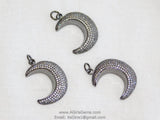 CZ Micro Pave Moon Charm, Gold or Black Rhodium Plated, Clear Cubic Zirconia Crescent Moon Pendants