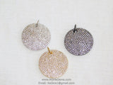 Large Round Disc Pendant, CZ Pave Cubic Zirconia Charms, AG 35