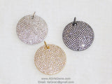 Large Round Disc Pendant, CZ Pave Cubic Zirconia Charms, AG 35