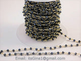 Black AB Rosary Chain, 4 mm Beaded Black Mystic Boho Chains CH #334, Gold Plated Wire Wrapped