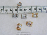 Gold Tube Beads, CZ Micro Pave Large Hole Beads, 10 x 12 mm 18 K Gold Plated # 456