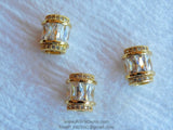 Gold Tube Beads, CZ Micro Pave Large Hole Beads, 10 x 12 mm 18 K Gold Plated # 456