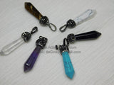 Zircon Cap Charms, Natural Amethyst - Quartz -Blue Sandstone -Tiger Eye -Turquoise Gemstone Points # 659, Long Dagger Gemstone Charms