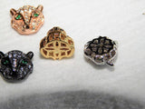 CZ Micro Pave Tiger Head Bead Charm, Leopard Cat Head Beads 10 mm x 12 mm, Rose Gold Silver Black Plated CZ Animal Head Bead