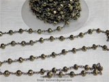 6 mm Faceted Pyrite Gunmetal Rosary Chain Gunmetal Black Chains CH #504 Genuine Natural Pyrite Bead Oxidized Chain 1 3 5 10 feet Roll