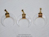 White Double Horn Pendant, White Medium Natural Shell Crescent Moon Charms #941, 40 mm Gold Wire Horn Boho Tribal Pendant