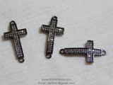 Gold CZ Micro Pave Cross Connector, Silver Cross Links for Bracelet or Necklace #152, Black Clear Cubic Zirconia Beads