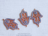Blue Turquoise Rose Gold Plated Hasma Hand Sideways Connector Bead Protection Hasma Link Connector Pendant for Bracelet Necklace AGGSM66