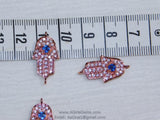 Turquoise Hamsa Hand Charm - Hamsa Hand Connector Bead, CZ Micro Pave Rose Gold Plated with Sapphire CZ, Protection Jewelry Making