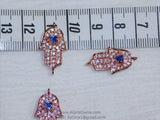 Turquoise Hamsa Hand Charm - Hamsa Hand Connector Bead, CZ Micro Pave Rose Gold Plated with Sapphire CZ, Protection Jewelry Making