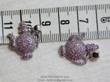 CZ Micro Paved Teapot Bead Charm, Cubic Zirconia Silver Coffee pot Charm Dangle, Bracelet Necklace AG3