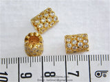 CZ Micro Pave Tube Beads, Large Hole Hexagon Honeycomb Spacer Beads #94, Gold