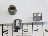Hexagon Tube Beads, 9 x 9 mm CZ Micro Pave Gunmetal Black Rhodium Plated,Large Hole Beads, Men's Beads Jewelry Findings