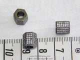 Hexagon Tube Beads, 9 x 9 mm CZ Micro Pave Gunmetal Black Rhodium Plated,Large Hole Beads