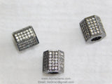 Large Hole Tube Beads, Hexagon Black CZ Pave Beads #251, Gunmetal Black 9 x 9 mm Beads