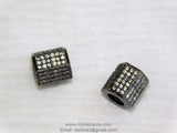 Hexagon Tube Beads, 9 x 9 mm CZ Micro Pave Gunmetal Black Rhodium Plated,Large Hole Beads, Men's Beads Jewelry Findings