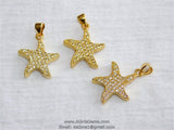 Star Charm Pendant, CZ Pave North Star Pendant #2, Gold Plated Bead Cubic Zirconia Star Charm for Bracelet Necklace