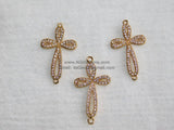 CZ Gold Cubic Zirconia Cross Sideways Link Connector Cross Gold Connector for Link Chain Loop for Bracelet Necklace AGGSM75