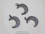 CZ Micro Pave Moon Charm, Gold or Black Rhodium Plated, Clear Cubic Zirconia Crescent Moon Pendants