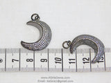 CZ Micro Pave Moon Charm, Gold or Black Rhodium Plated, Clear Cubic Zirconia Crescent Moon Pendants