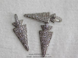 Micro Pave CZ Arrow Pendant, Silver Plated Diamond Pave #43, Cubic Zirconia 12 x 36 mm Arrowhead Tribal