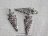 Micro Pave CZ Arrow Pendant, Silver Plated Diamond Pave #43, Cubic Zirconia 12 x 36 mm Arrowhead Tribal