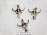 Cow Skull Charms, Bull Skull Charm Boho Style, Silver Rhodium Plated Western Cowboy Jewelry