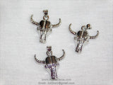 Cow Skull Charms, Bull Skull Charm Boho Style, Silver Rhodium Plated Western Cowboy Jewelry