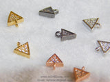 Small Triangle Charm, 3 Pcs CZ Pave Tiny Triangle Charms #60, Rose, Gold, Silver, Black, 5 x 7 mm