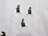 White Double Horn Pendant, Gunmetal Black Wire Wrapped Mini Crescent Moon Charms, Natural Shell Boho Pendant DIY Jewelry Supplies
