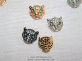 CZ Micro Pave Tiger Head Bead Charm, Leopard Cat Head Beads 10 mm x 12 mm, Rose Gold Silver Black Plated CZ Animal Head Bead